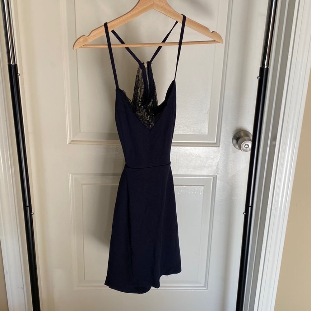 Lulu backless lace navy blue dress